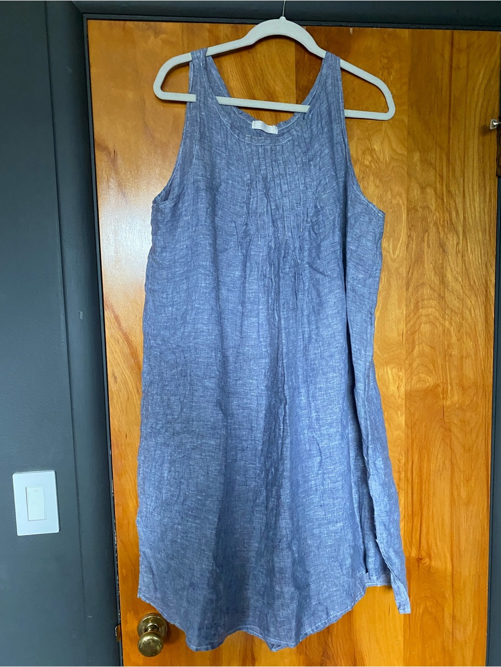 CP Shades Sleeveless Linen Blend Heathered Blue sleeveless dress.